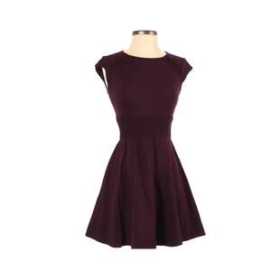 ELIZA J Dark Purple Cap Sleeve Ponte Skater Mini Casual Dress Women Size 2 Retro